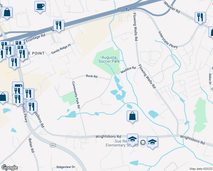 map of restaurants, bars, coffee shops, grocery stores, and more near 3906 Maddox Road in Augusta