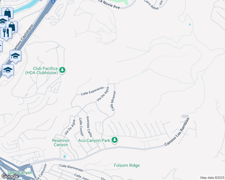 map of restaurants, bars, coffee shops, grocery stores, and more near 33471 Calle Miramar in San Juan Capistrano