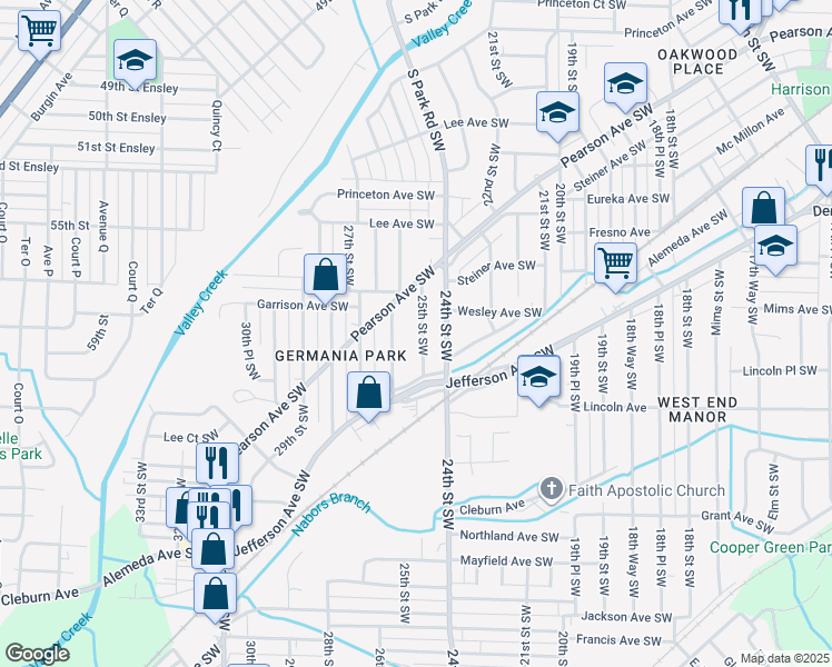 map of restaurants, bars, coffee shops, grocery stores, and more near 916 25th Street Southwest in Birmingham