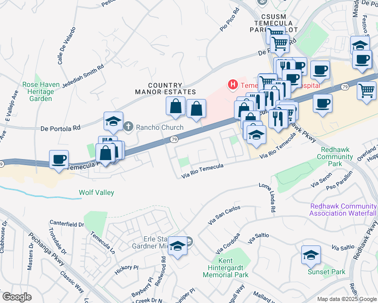 map of restaurants, bars, coffee shops, grocery stores, and more near 44638 Corte Capistrano in Temecula
