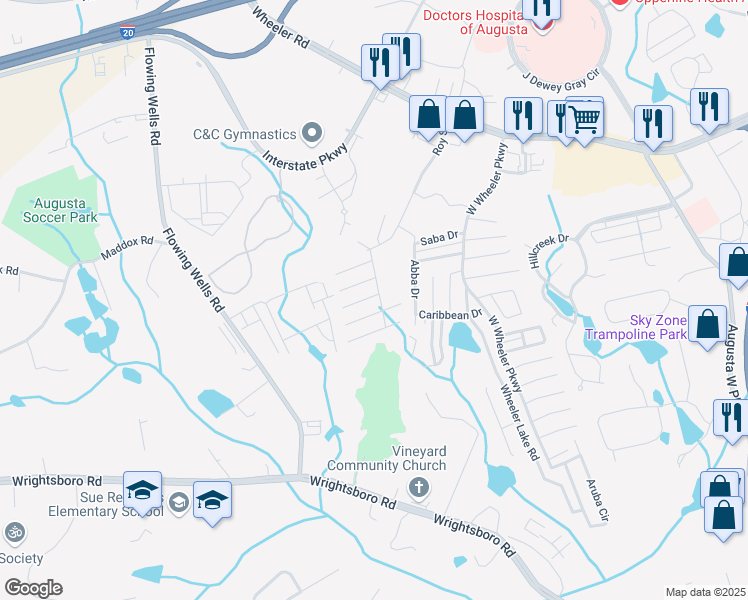 map of restaurants, bars, coffee shops, grocery stores, and more near 1706 Elizabeth Street in Augusta