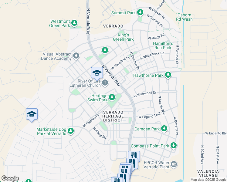 map of restaurants, bars, coffee shops, grocery stores, and more near 20773 West Maiden Lane in Buckeye