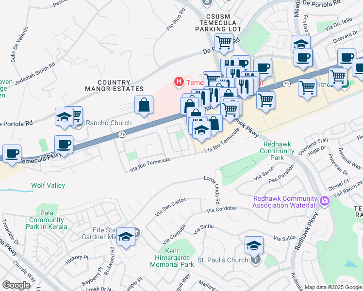map of restaurants, bars, coffee shops, grocery stores, and more near 44672 Ashbury Place in Temecula