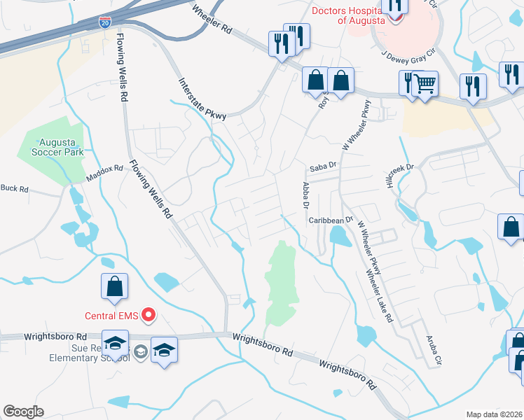 map of restaurants, bars, coffee shops, grocery stores, and more near 1739 Elizabeth Street in Augusta