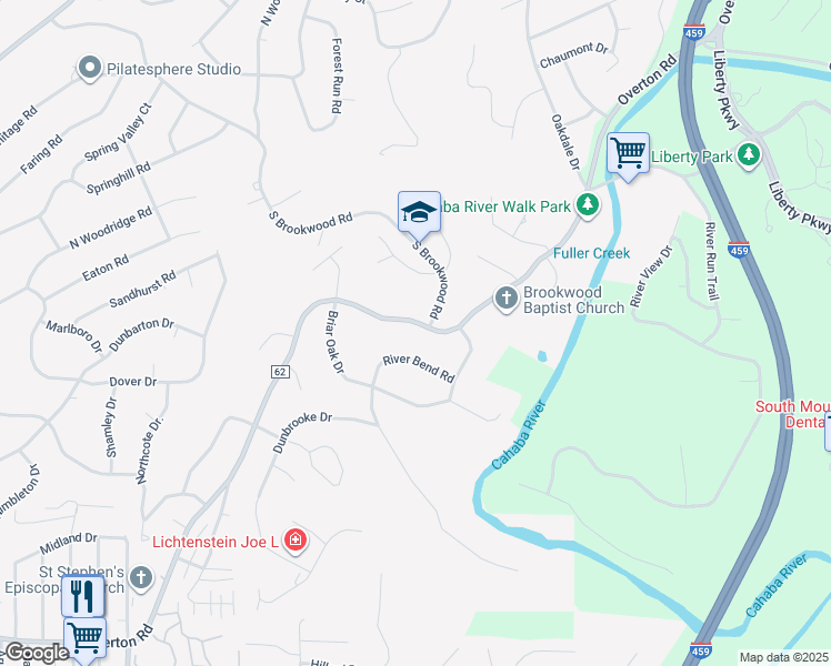 map of restaurants, bars, coffee shops, grocery stores, and more near 3433 Overton Road in Birmingham