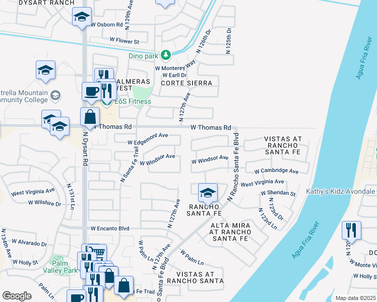 map of restaurants, bars, coffee shops, grocery stores, and more near 2700 North 126th Drive in Avondale