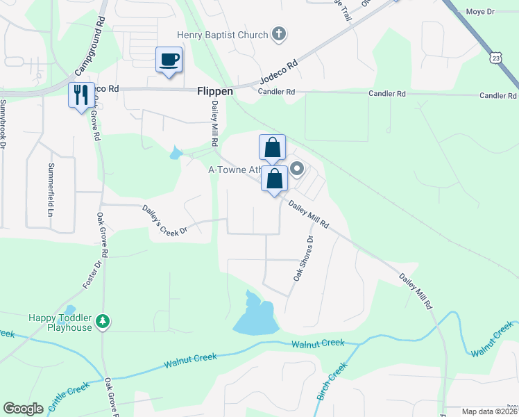 map of restaurants, bars, coffee shops, grocery stores, and more near 330 Dailey's Plantation Court in McDonough