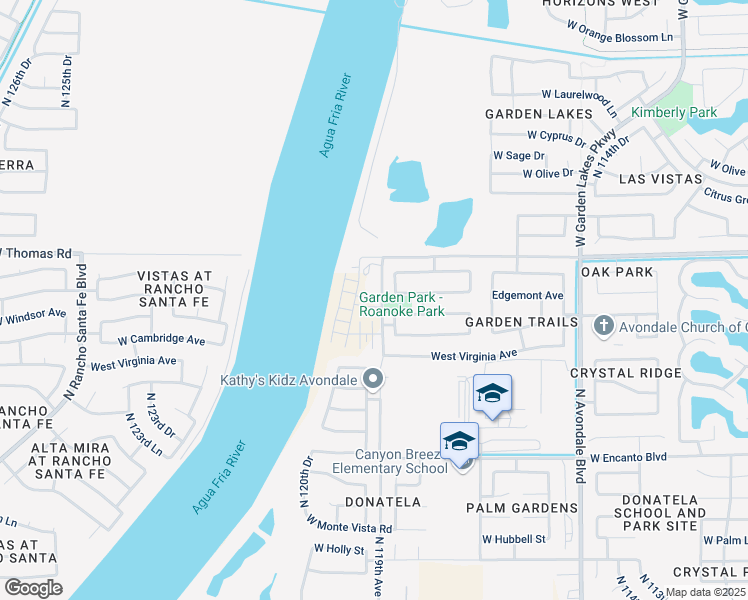 map of restaurants, bars, coffee shops, grocery stores, and more near 2634 North 118th Lane in Avondale