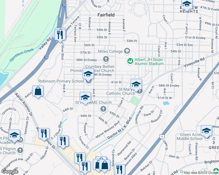 map of restaurants, bars, coffee shops, grocery stores, and more near 500 62nd St in Fairfield