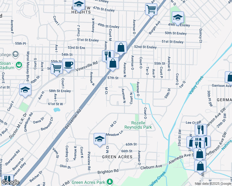 map of restaurants, bars, coffee shops, grocery stores, and more near 1316 59th Street in Birmingham