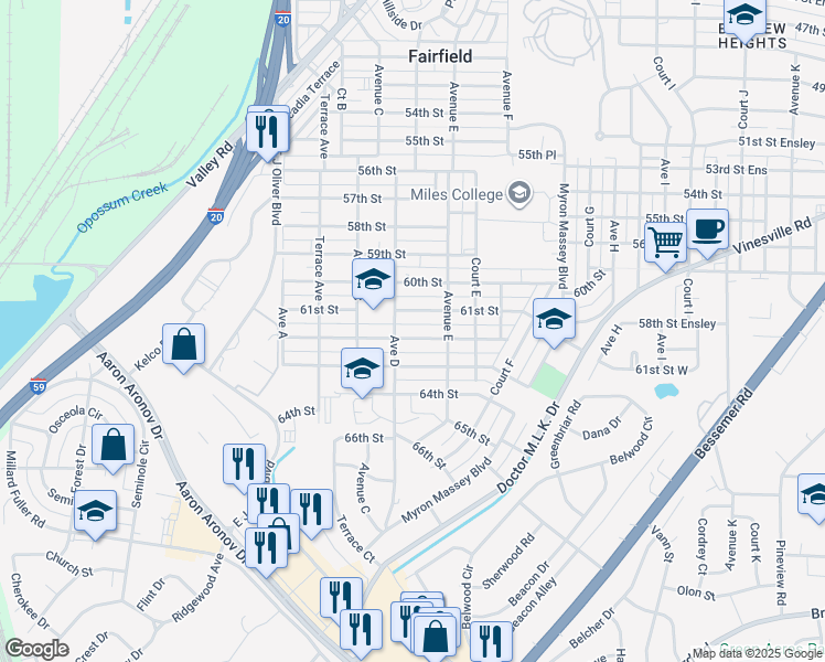 map of restaurants, bars, coffee shops, grocery stores, and more near 412 62nd Street in Fairfield