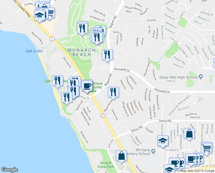 map of restaurants, bars, coffee shops, grocery stores, and more near 23811 Dasya Circle in Dana Point