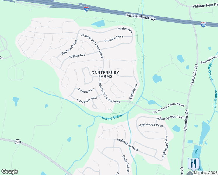 map of restaurants, bars, coffee shops, grocery stores, and more near 5359 Canterbury Farms Parkway in Grovetown