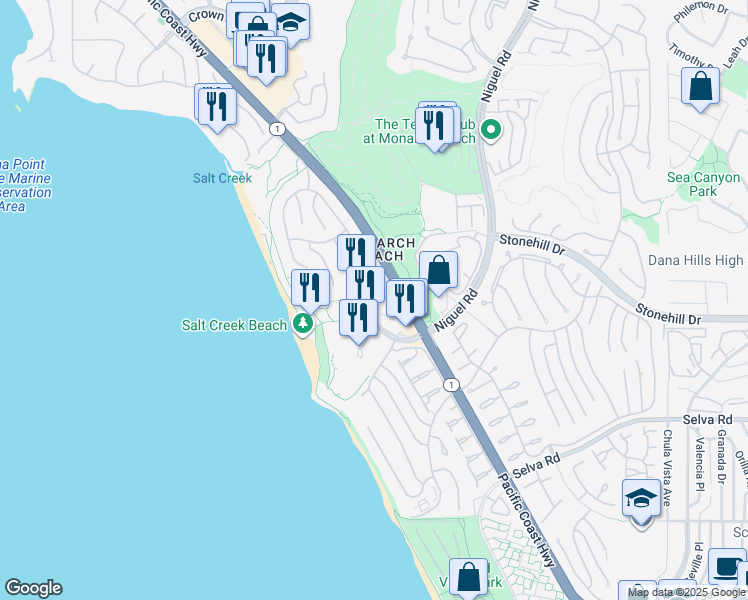 map of restaurants, bars, coffee shops, grocery stores, and more near 33333 Pacific Coast Highway in Dana Point