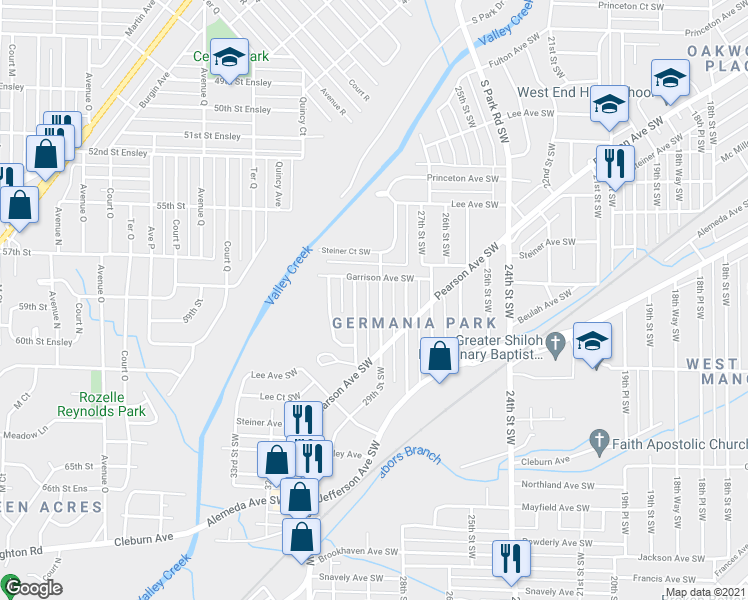 map of restaurants, bars, coffee shops, grocery stores, and more near 720 29th St SW in Birmingham