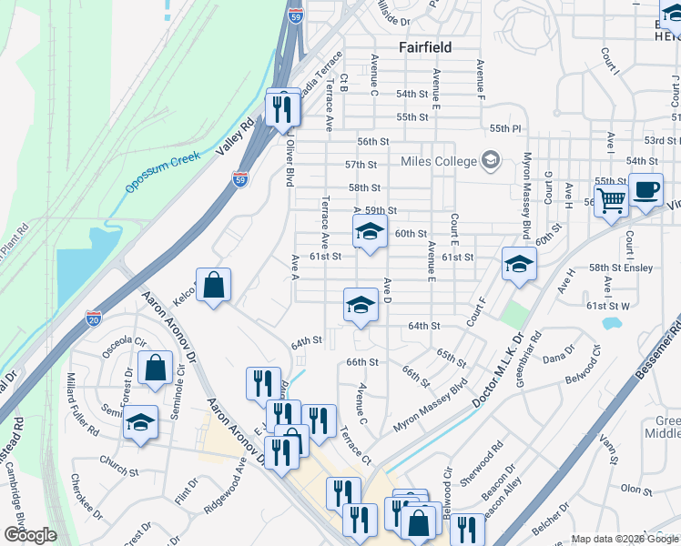 map of restaurants, bars, coffee shops, grocery stores, and more near 212 62nd St in Fairfield