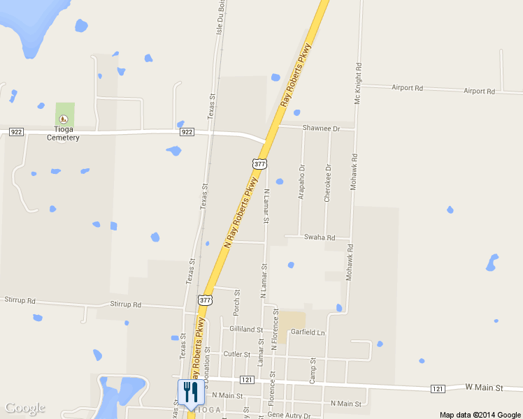map of restaurants, bars, coffee shops, grocery stores, and more near 714 N Lamar St in Tioga