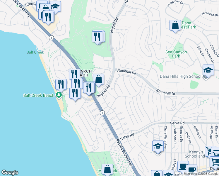 map of restaurants, bars, coffee shops, grocery stores, and more near 23811 Dasya Circle in Dana Point