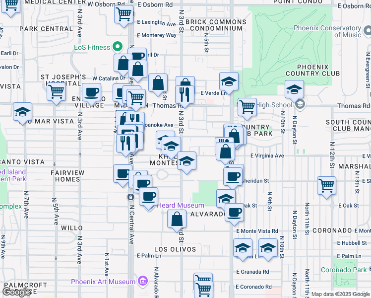 map of restaurants, bars, coffee shops, grocery stores, and more near 2611 N 3rd St in Phoenix