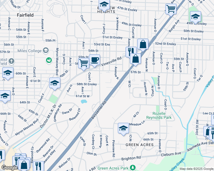 map of restaurants, bars, coffee shops, grocery stores, and more near 1016 59th Street in Birmingham