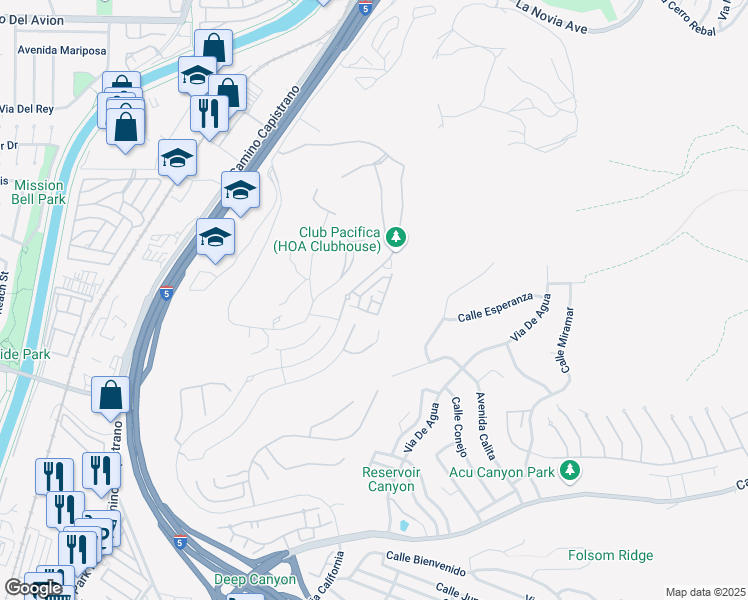 map of restaurants, bars, coffee shops, grocery stores, and more near 33438 Paseo el Lazo in San Juan Capistrano