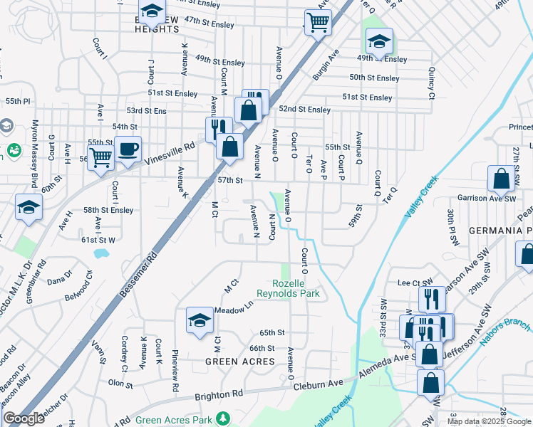 map of restaurants, bars, coffee shops, grocery stores, and more near 5813 Avenue North in Birmingham