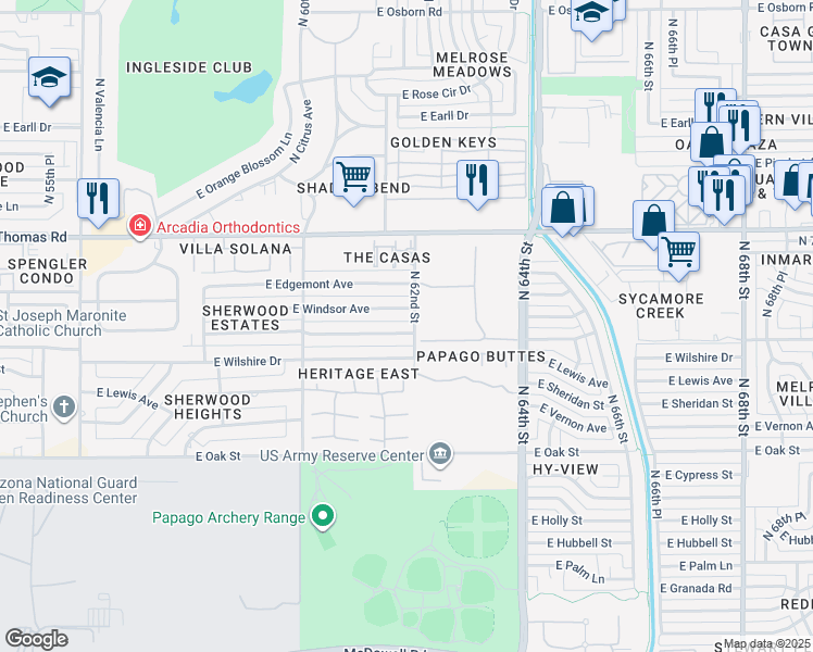 map of restaurants, bars, coffee shops, grocery stores, and more near 6150 East Cambridge Avenue in Scottsdale