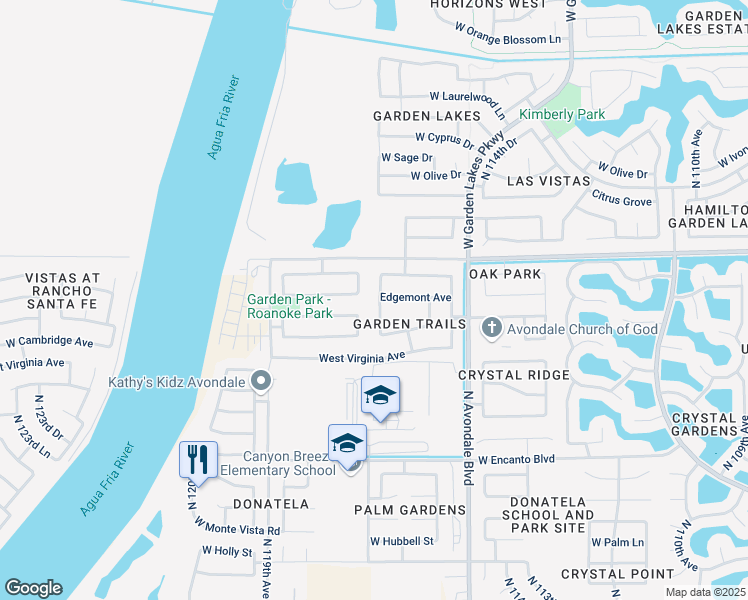 map of restaurants, bars, coffee shops, grocery stores, and more near 2714 North 116th Drive in Avondale