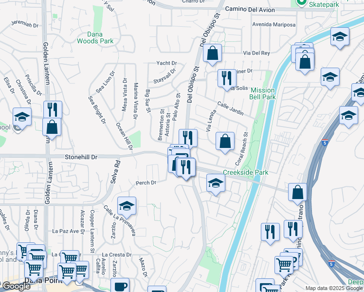 map of restaurants, bars, coffee shops, grocery stores, and more near in Dana Point