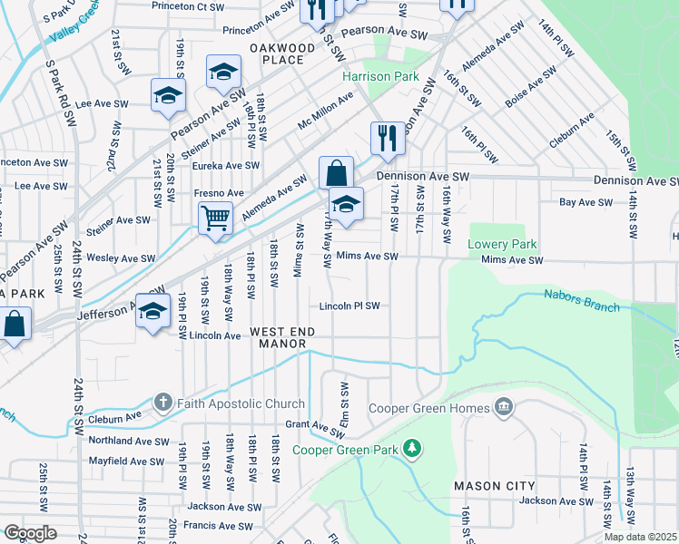 map of restaurants, bars, coffee shops, grocery stores, and more near 1752 Davis Court Southwest in Birmingham