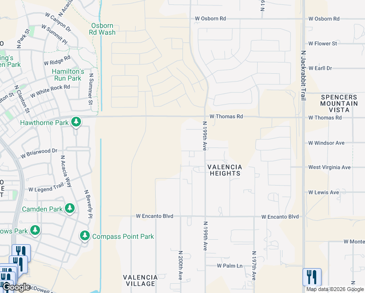map of restaurants, bars, coffee shops, grocery stores, and more near 19950 West Cambridge Avenue in Buckeye