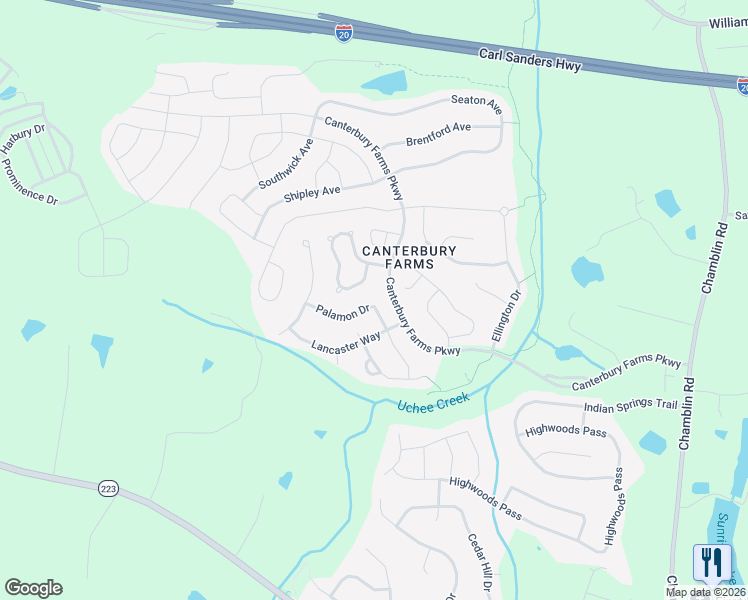 map of restaurants, bars, coffee shops, grocery stores, and more near 286 Palamon Drive in Grovetown