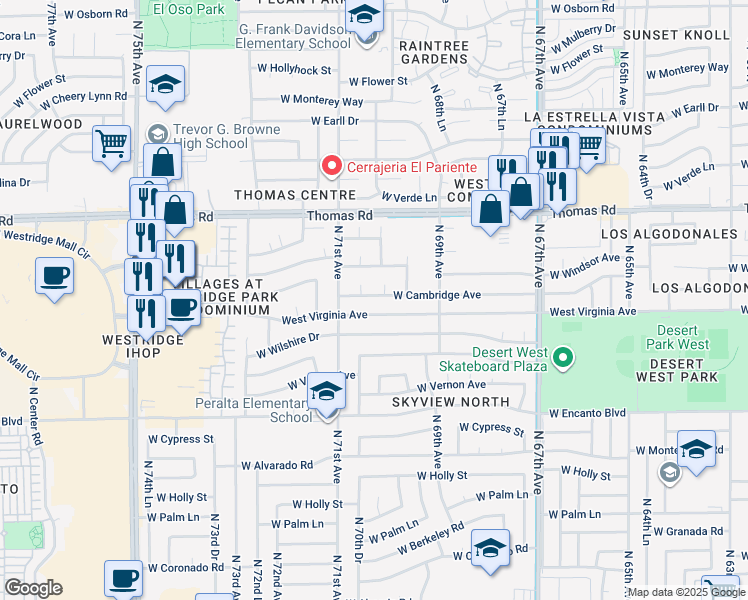 map of restaurants, bars, coffee shops, grocery stores, and more near 7013 West Cambridge Avenue in Phoenix