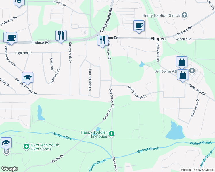 map of restaurants, bars, coffee shops, grocery stores, and more near 613 Oak Grove Road in McDonough