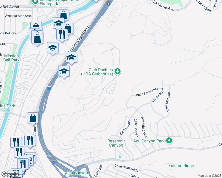 map of restaurants, bars, coffee shops, grocery stores, and more near 33431 Paseo el Lazo in San Juan Capistrano