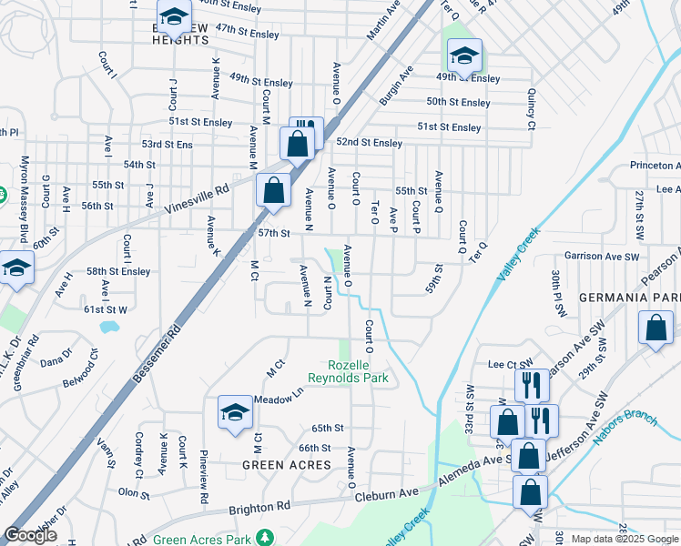map of restaurants, bars, coffee shops, grocery stores, and more near 1433 58th Street Ensley in Birmingham