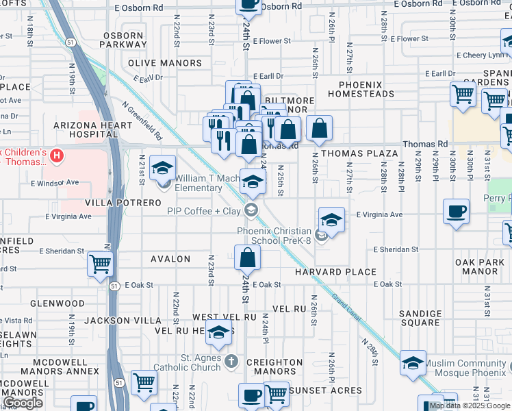 map of restaurants, bars, coffee shops, grocery stores, and more near 2644 North Foote Drive in Phoenix