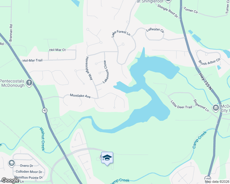 map of restaurants, bars, coffee shops, grocery stores, and more near 6080 Montlake Avenue in McDonough