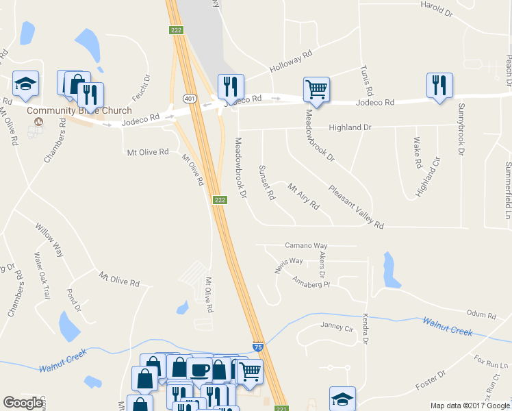 map of restaurants, bars, coffee shops, grocery stores, and more near 145 Meadowbrook Drive in McDonough