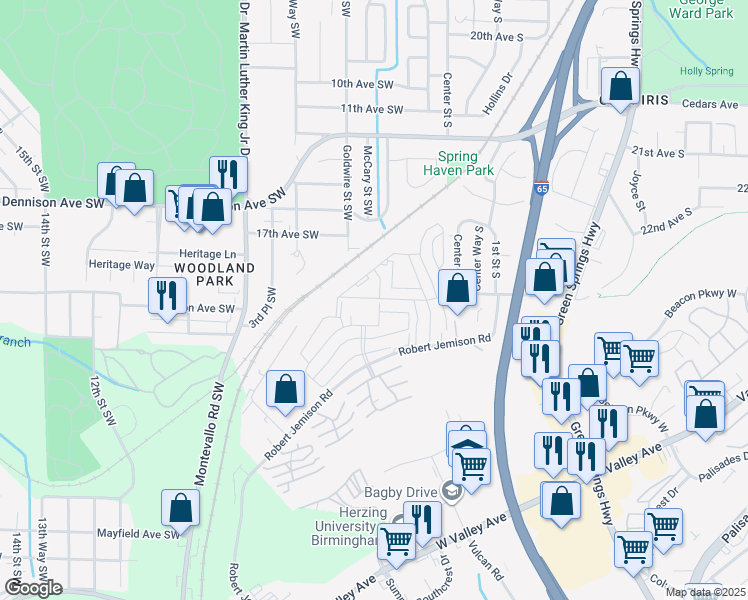 map of restaurants, bars, coffee shops, grocery stores, and more near 700 Aspen Drive in Birmingham