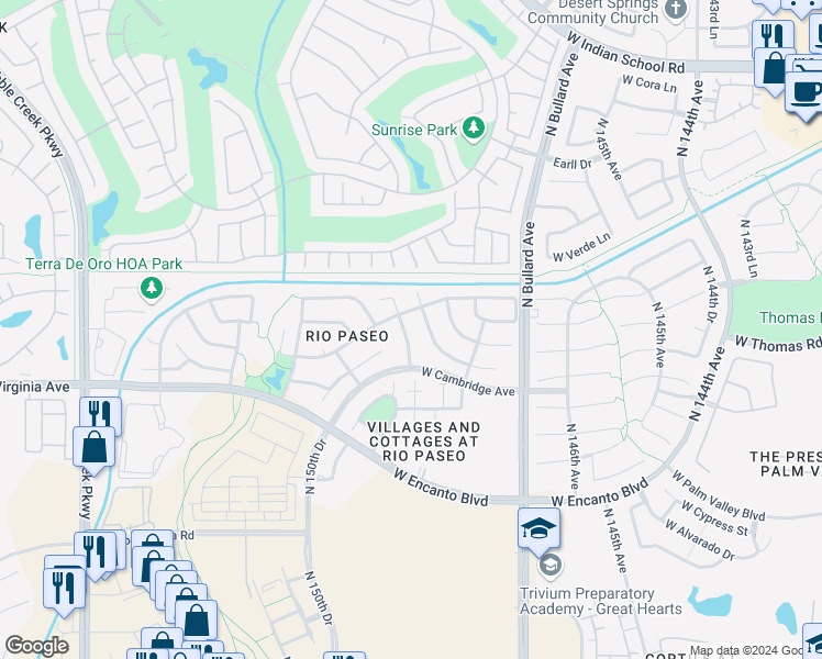 map of restaurants, bars, coffee shops, grocery stores, and more near 2691 North 149th Avenue in Goodyear