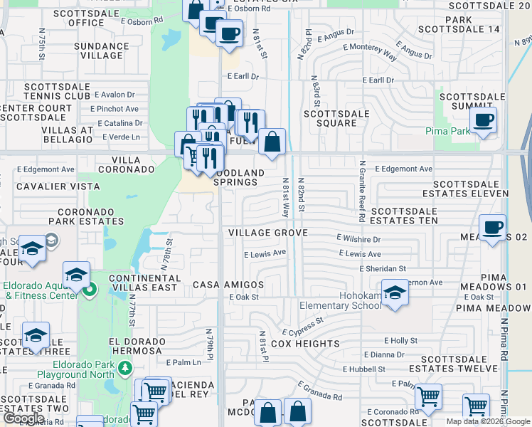 map of restaurants, bars, coffee shops, grocery stores, and more near 8068 East Virginia Avenue in Scottsdale