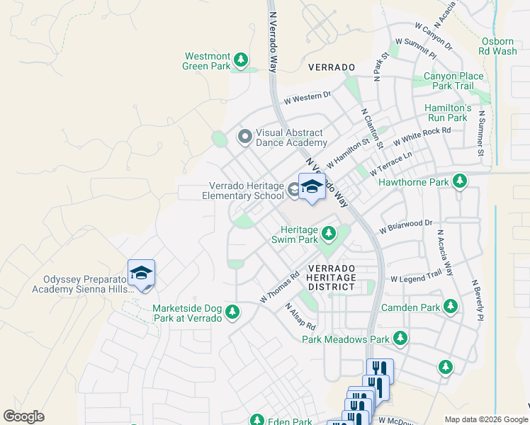 map of restaurants, bars, coffee shops, grocery stores, and more near 20968 West Hamilton Street in Buckeye
