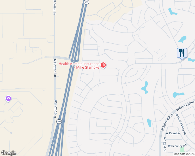 map of restaurants, bars, coffee shops, grocery stores, and more near 2699 North 169th Drive in Goodyear