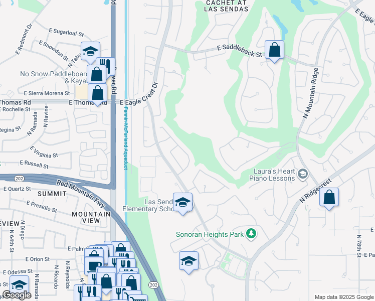 map of restaurants, bars, coffee shops, grocery stores, and more near 3342 North Boulder Canyon in Mesa