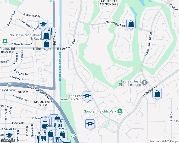 map of restaurants, bars, coffee shops, grocery stores, and more near 3342 North Boulder Canyon in Mesa