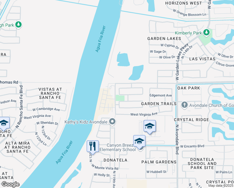 map of restaurants, bars, coffee shops, grocery stores, and more near 2634 North 118th Lane in Avondale