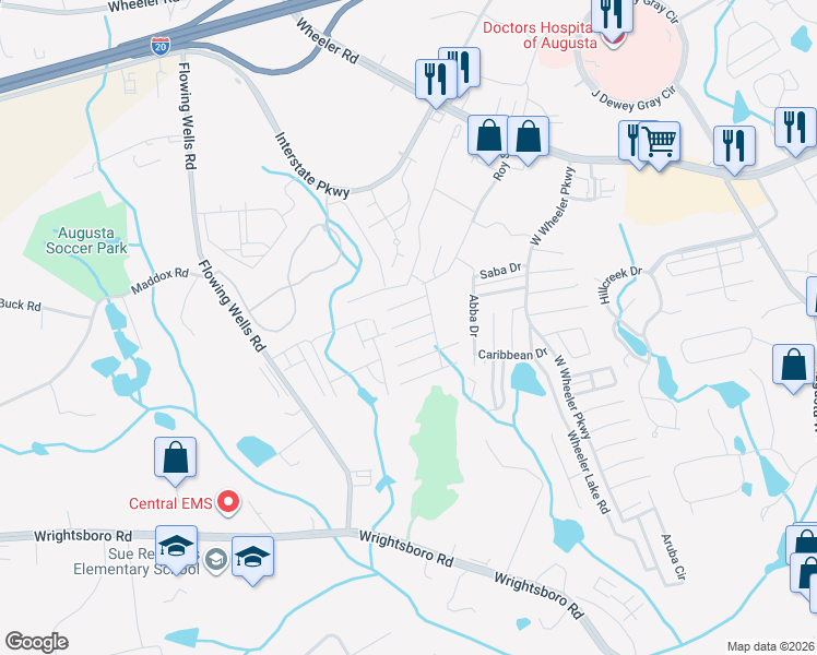 map of restaurants, bars, coffee shops, grocery stores, and more near 1739 Elizabeth Street in Augusta