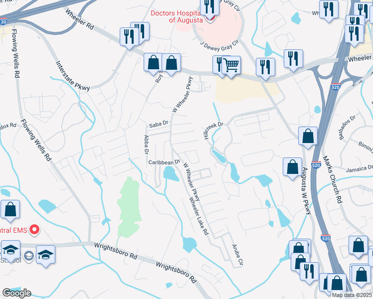 map of restaurants, bars, coffee shops, grocery stores, and more near 5033 Sanctuary Drive in Augusta