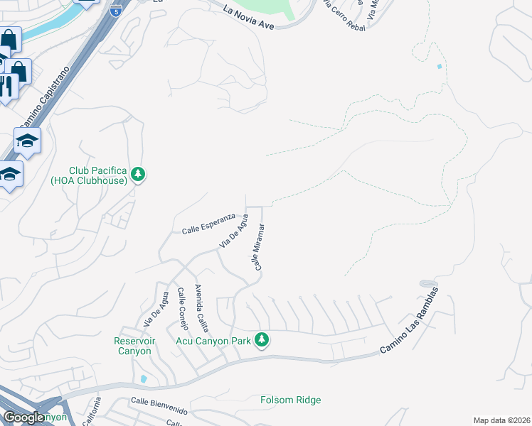 map of restaurants, bars, coffee shops, grocery stores, and more near 33442 Calle Miramar in San Juan Capistrano